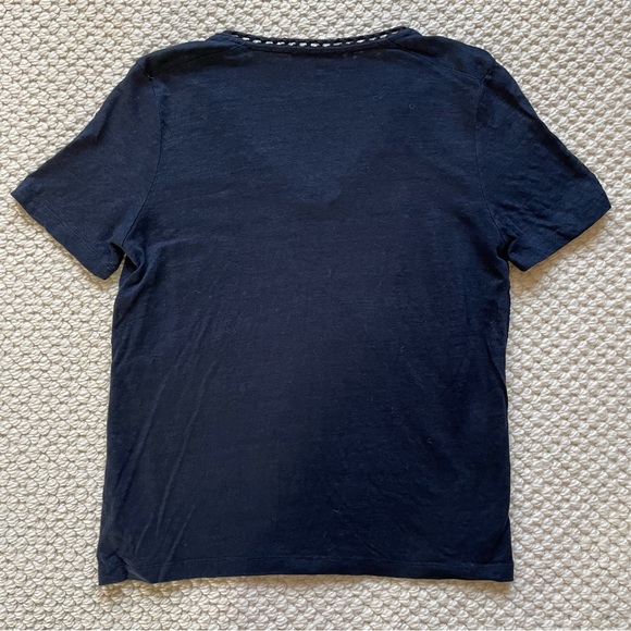 Maje blue linen t-shirt with crocheted trim - Picture 4 of 9